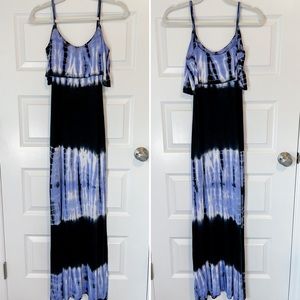 Lulu’s blue + black tie dye maxi dress - XS
